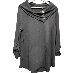 Soft Surroundings Pullover Tunic Kassidy Cowl Neck French Terry Buttons Gray 1X